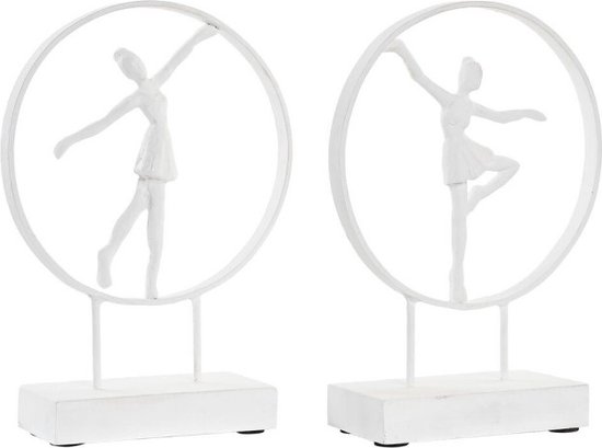 Decoratieve figuren DKD Home Decor Ballerina Aluminium Wit Mangohout Modern (23 x 9 x 33 cm) (2 Stuks)