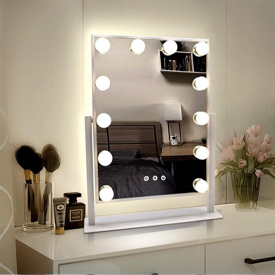 Miroir de maquillage avec lumières, grand miroir de courtoisie éclairé avec  lumière 3... | bol