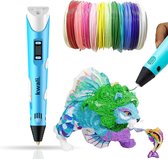 kwali.® 3D Pen Starterspakket Pro 2024 - 3D Pen Starterskit - 3D Pen Vullingen - 3D Pen voor Kinderen - Incl. 50 Meter Filament & Tekenboek - XXL Set - Blauw