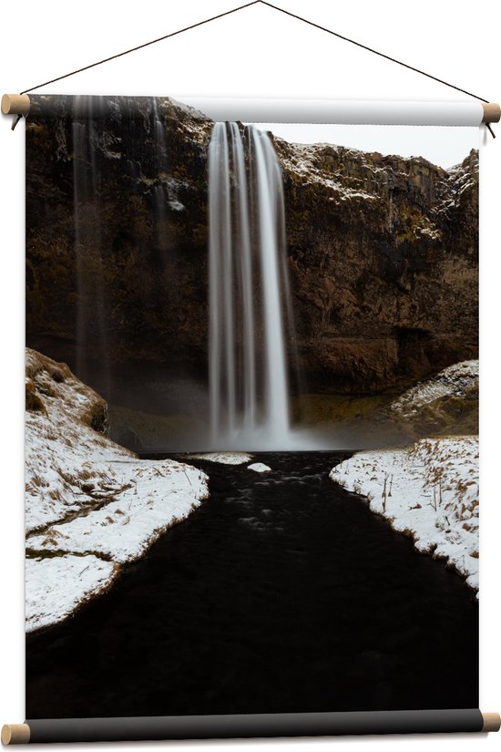 Textielposter - Bergen - Waterval - Sneeuw - Water - 60x80 cm Foto op Textiel