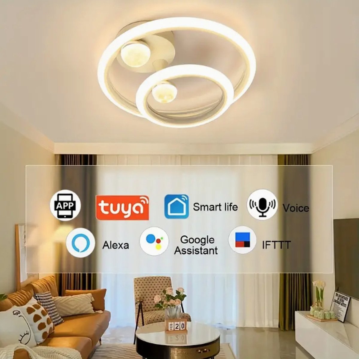 LuxiLamps - Plafonnier 2 Bagues - Alexa - Lampe Smart - Lampe de