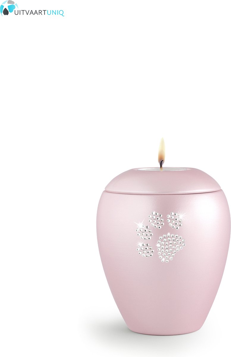 Dierenurn roze paarlemoer swarovski pootafdruk met licht klein