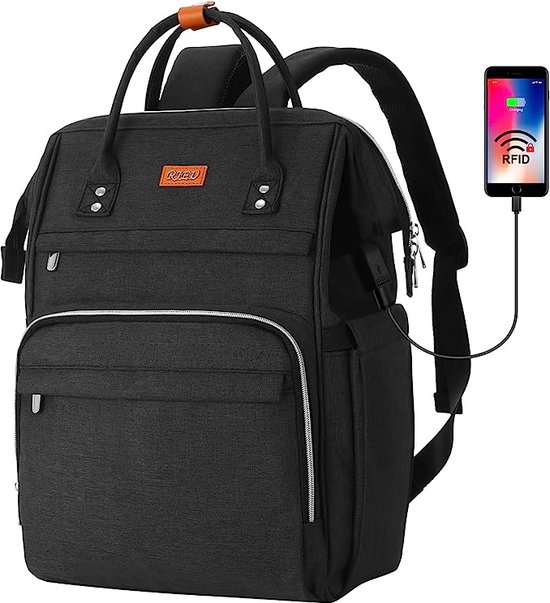 Rugzak voor dames met RFID-tas,laptop rugzak voor 15.6 inch laptop,waterdicht en anti-diefstal,Dagrugzak voor reizen,zaken,werk,Schoolrugzak voor tienermeisjes (Zwart)