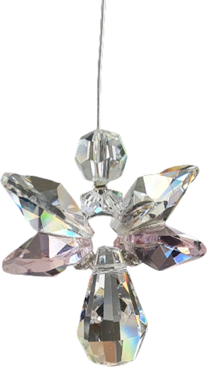 Geluksengel Roze Raamhanger, gemaakt met o.a. Swarovski Kristallen (32% volloodkristal) Suncatcher, beschermengel, engel, Engeltje, kristal, kerstengel, kerst, kerstdecoratie, Raamdecoratie, cadeau, tuin, woondecoratie, raamkristal,kerstpakket,hanger