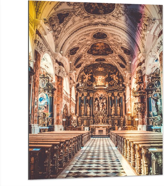 Dibond - Kerk Vol met Prachtige Gouden Schilderingen - 75x100 cm Foto op Aluminium (Met Ophangsysteem)