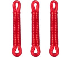 waslijn - set van 3 - 20 meter - polyester draad - extra sterk - waslijndraad - rood
