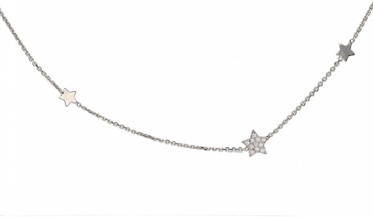 Lovenotes ketting - zilver - gerodineerd - sterren - zirkonia - 44 + 5 cm
