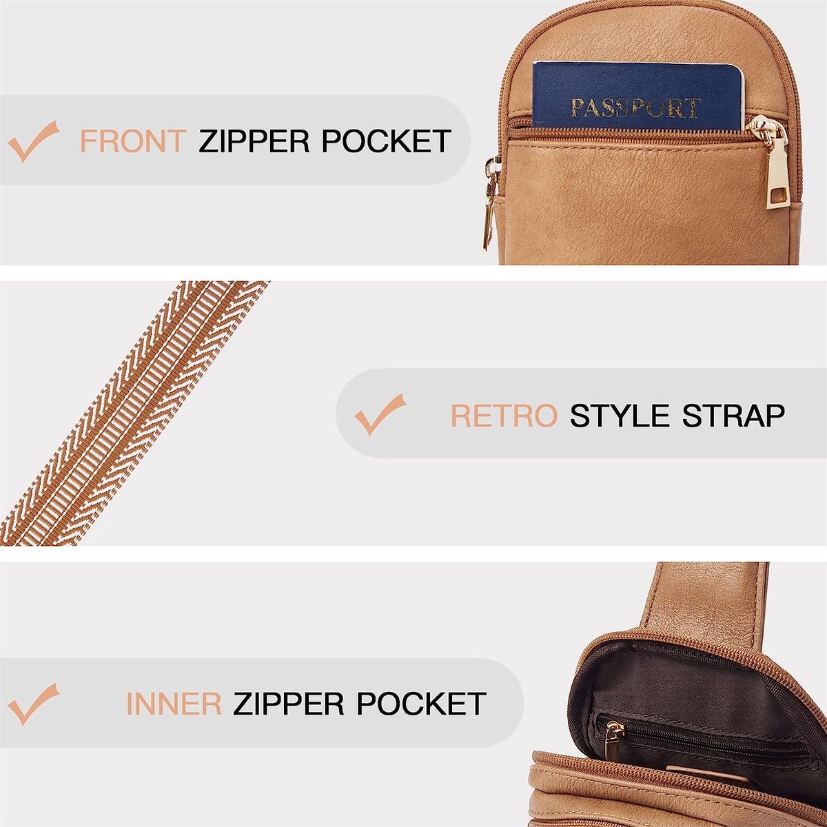 BOSTANTEN Women's Handbag Medium Crossbody Bag Leather Shoulder Bag for Women Shopper Bag with Adjustable Coloured Strap, 1-Beige with Brown, Medium