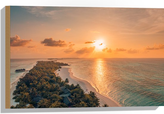 Hout - Strand met Zonsondergang - 60x40 cm - 9 mm dik - Foto op Hout (Met Ophangsysteem)