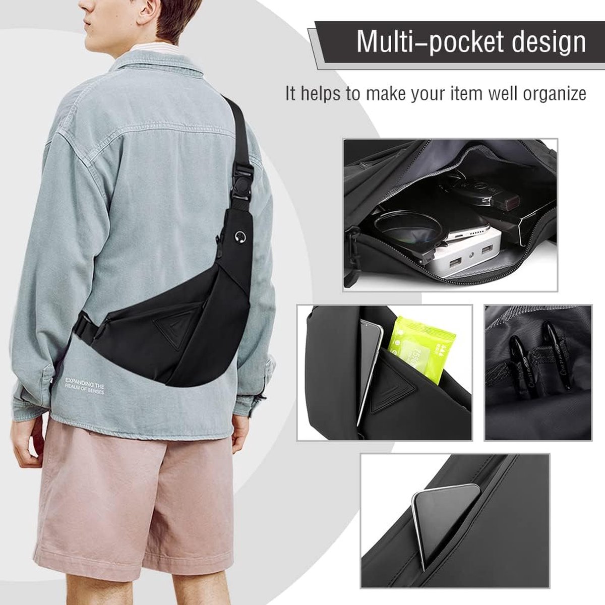Sac de poitrine crossbody multi-poches pour femmes, sac de poitrine antivol  pour voyage randonnée Camping
