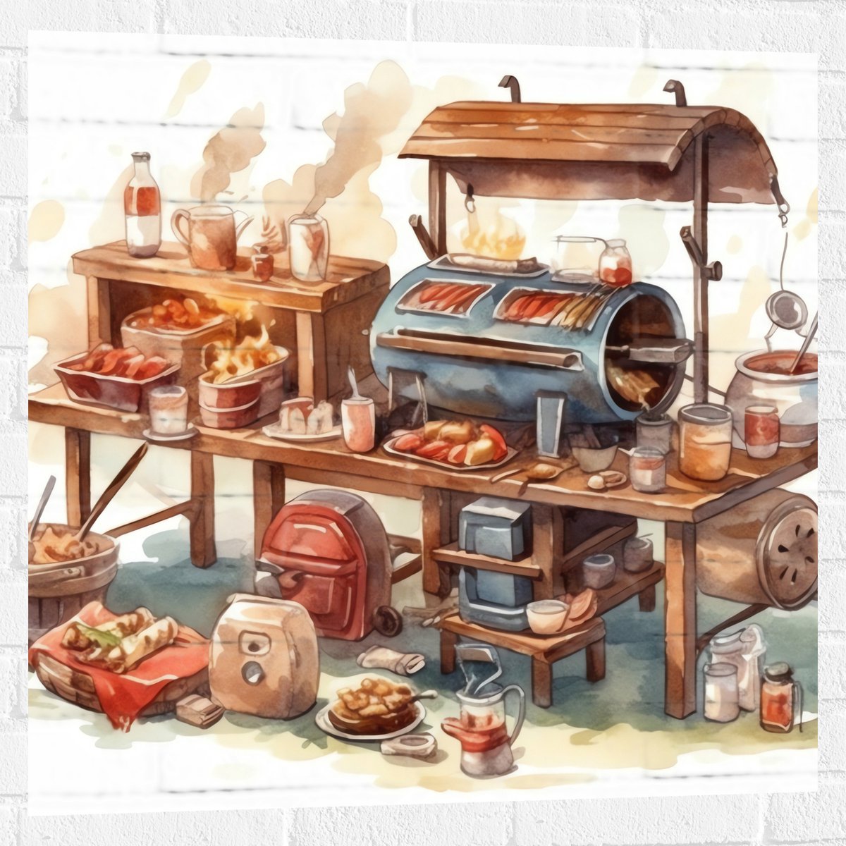 Muursticker - Tekening van Barbecue - 80x80 cm Foto op Muursticker