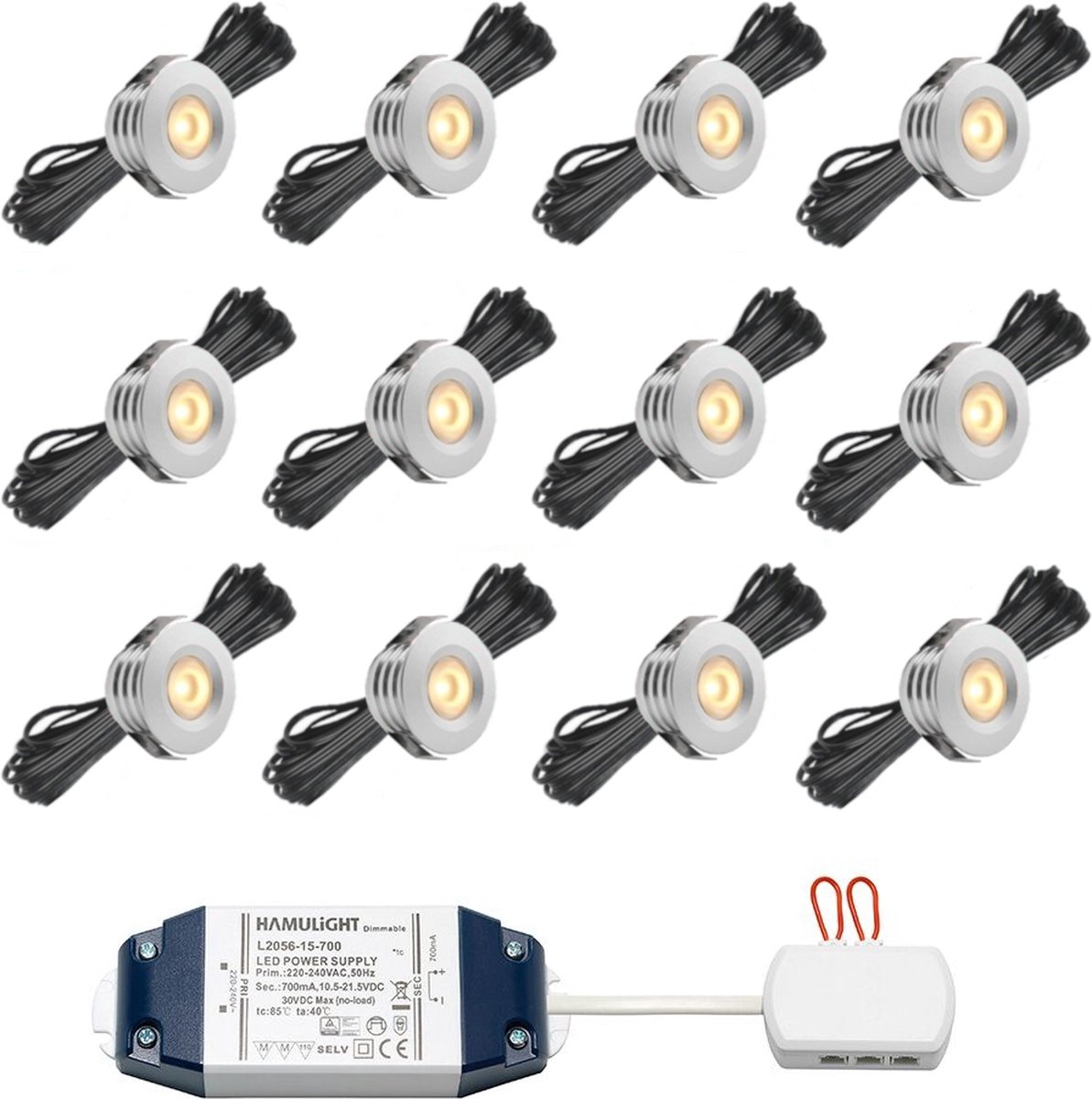 LED inbouwspot Pals bas inclusief trafo - inbouwspots / downlights / plafondspots / led spot / 3W / dimbaar / warm wit / rond / 230V / IP44 / - set van 12 stuks