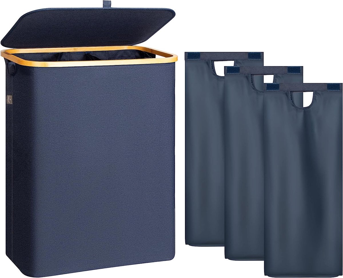 Goedkoopste Wasmand met deksel, 160 liter, 3 flessen, te gebruiken, marineblauw