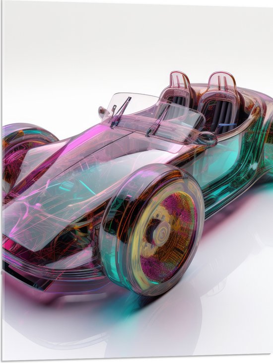 Acrylglas - Doorzichtige Auto met Paarse en Groene Kleuren - 60x80 cm Foto op Acrylglas (Met Ophangsysteem)