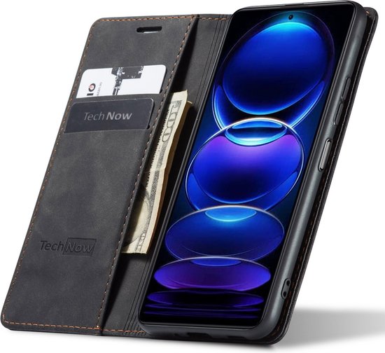 Étui portefeuille Xiaomi Redmi Note 12 5G languette magnétique, série Chesterfield Rouge - Français