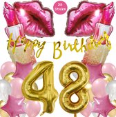 Snoes Mega Beauty Helium Ballonnen Set 48 Jaar - Roze Helium Folieballonnen - Slinger Happy Birthday Goud