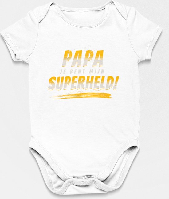 Cadeau Vaderdag - Barboteuse Papa Tu es Mon Super Héros - Taille 68 - Couleur Wit - 100% Katoen