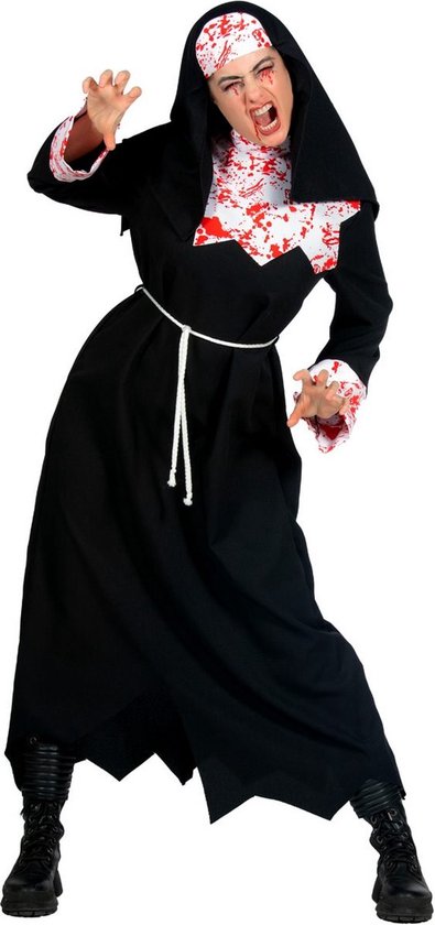 Wilbers & Wilbers - Non Kostuum - Moordlustige Non Maria - Vrouw - Zwart - Maat 46 - Halloween - Verkleedkleding
