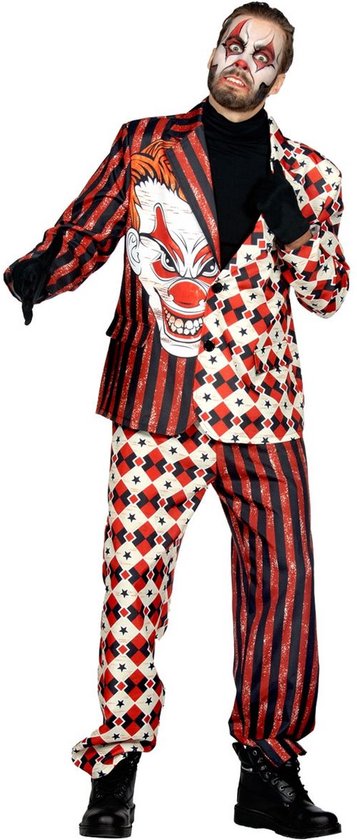 Wilbers & Wilbers - Monster & Griezel Kostuum - Penny The Wise Clown - Man - Rood, Wit / Beige - Small - Halloween - Verkleedkleding