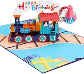 Loha-party®Kinderkaart-Kindertrein Verjaardagskaart-Felicitatie-Kind Happy Birthday Trein-Konijn-dieren-Locomotief Ballonnen-pop-up kaart 3D-wenskaart