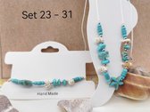 Set Armband met enkelbandje - Zomer - Ibiza style - met turquoise edelsteen, geribde fuik Horn schelp, Zeester, wit kleur touw.