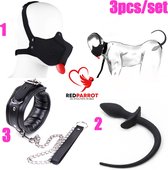 Luxe 3-delige BDSM Doggy set | Masker | Halsband | Hond | Buttplug | Slaaf | SM