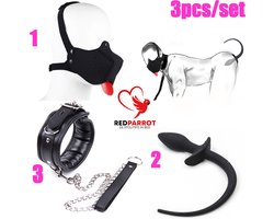 Luxe 3-delige BDSM Doggy set | Masker | Halsband | Hond | Buttplug | Slaaf | SM