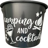 Cadeau Emmer - Camping and Cocktails - 12 liter - zwart - cadeau - geschenk - gift - kado - vakantie - camping