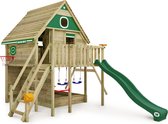 Wickey Smart FamilyHouse - Houten huisje op palen met schommel en groene glijbaan