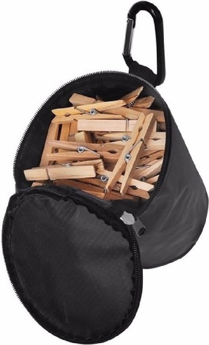 Goedkoopste Wasknijperzak met karabijn - inclusief 96 houten knijpers - knijperzak