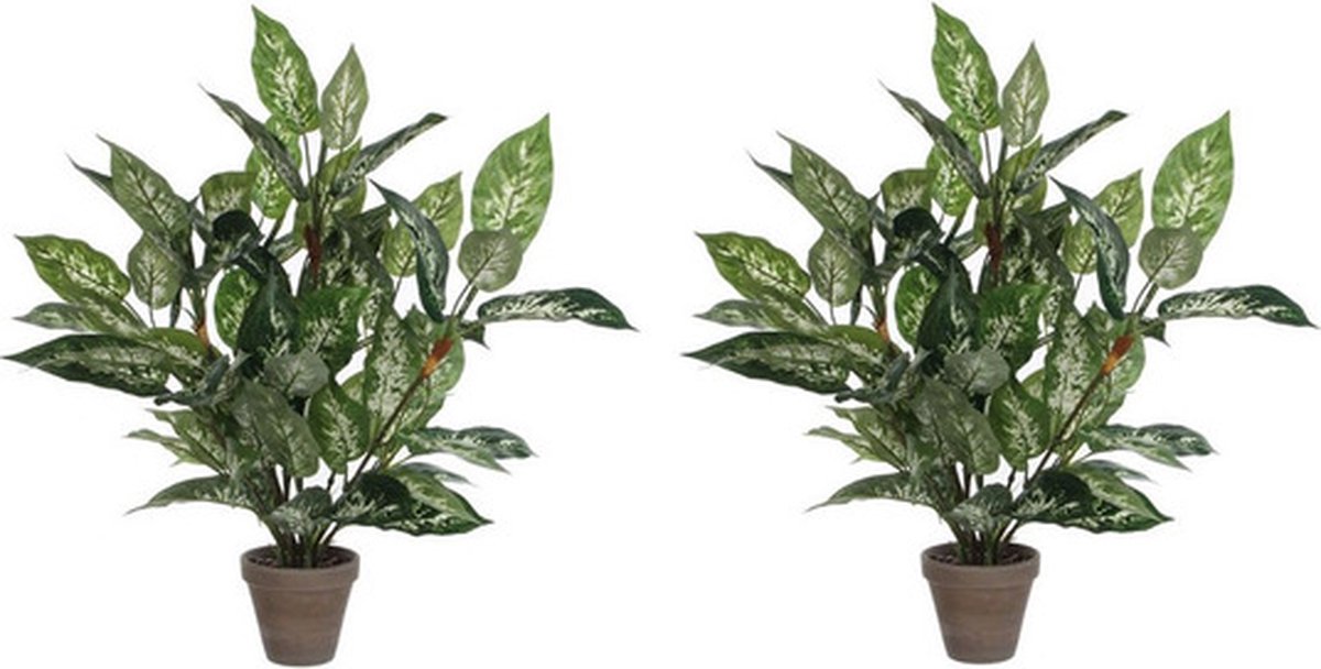Mica Decorations groene Dieffenbachia kunstplant - 2x - 70 cm - in pot - Kunstplanten/nepplanten
