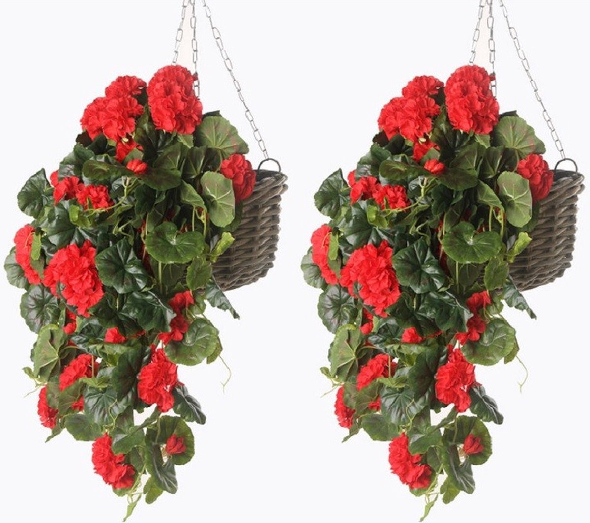 Shoppartners Rode geranium kunstplant - 2x - hangplant - 70 cm - Kunstplanten/nepplanten - Hangplanten Rood
