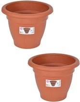Set van 4x stuks terra cotta kleur ronde plantenpot/bloempot kunststof diameter 25 cm - Plantenbakken/bloembakken voor buiten