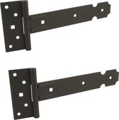 2x Poortscharnieren / hekscharnieren staal zwart epoxy - 40 x 3.5 cm - sluitwerk en hekwerkonderdelen - scharnieren voor poorten / kruishengen