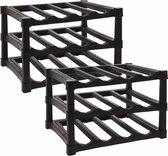 Excellent Houseware Wijnrek / flessenrek - Zwart - Kunststof - 39 x 30 x 25 cm - voor 24x flessen