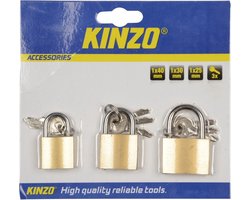 Kinzo Hangsloten set - 3x stuks - Handige hang en sluit werk - messing sloten - in verschillende formaten - Voordeelset