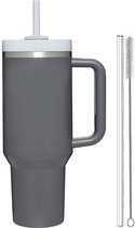 Drinkfles 1.2L met Handvat en Rietje - Waterfles - Drinkbeker - Volwassenen - Tumbler - Thermosbeker - Travel Mug - Koffie To Go - Koffiebeker - Geschikt voor in de auto, camping, fitness - Thermoskan - Bidon - Moederdag Cadeautje