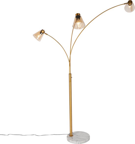 QAZQA nina - Lampadaire Art Deco | Lampadaire - 3 lumières - H 200 cm - Bronze - Salon | Chambre à coucher | Cuisine