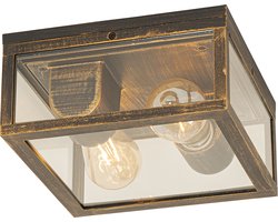 QAZQA charlois – Industriele Plafondlamp voor buiten – 2 lichts – L 24 cm – Goud/messing – Industrieel – Buitenverlichting