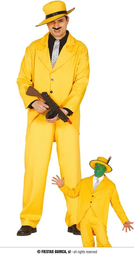 Guirca - Le Costume de Masque - Funny Yellow Gangster - Homme - Jaune - Taille 52-54 - Déguisements - Déguisements