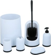 Badkamer set – Incl Zeeppompje, Wc Borstel Met Houder, Tandenborstelhouder, Badkamer Prullenbak En Zeepbakje – Badkamer Set Accessoires – Badkamer Accessoires - Badkamer Set Wit – 6-Delige Set