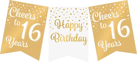 Paper Dreams Bunting Hb-16 Ans 6 Mètres Carton Or/Blanc
