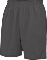 Donkergrijze korte broek met elastische tailleband.