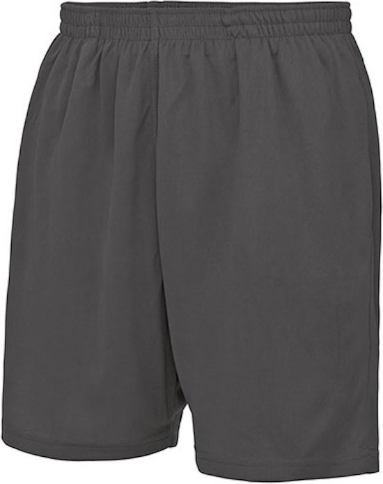 Donkergrijze korte broek met elastische tailleband.