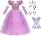 Prinsessenjurk meisje - Maat 104/110 (110) - Het Betere Merk - Verkleedkleren - Carnavalskleding - Prinsessen verkleedkleding - Kroon - Juwelen - Lange handschoenen - Kleed - Prinsessen speelgoed