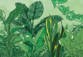 Fotobehang - Vlies Behang - Illustratie van Jungle Planten en Bladeren - 208 x 146 cm