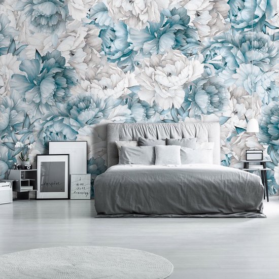 Papier peint photo - Papier peint Vinyl - Pivoines bleues Vintage - Fleurs - 254 x 184 cm