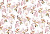 Fotobehang - Vinyl Behang - Flamingo's en Toekans - 368 x 254 cm