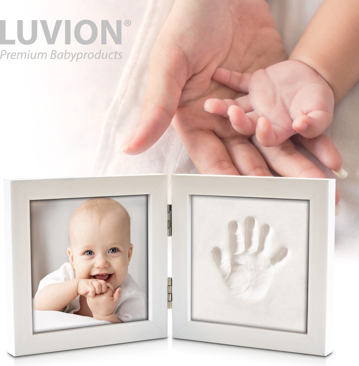 LUVION® Baby Fotolijstje met Klei Afdruk (Gipsafdruk baby) - Hand & Voet Afdruk - Geboorte cadeau - Kraamcadeau jongen / Kraamcadeau meisje – foto 2