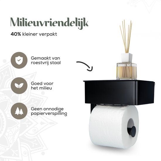 Gatot Goodies RVS Toiletrolhouder met Plankje - WC Rolhouder Zwart Zonder Boren –Toiletpapierhouder Zelfklevend – Met Lade